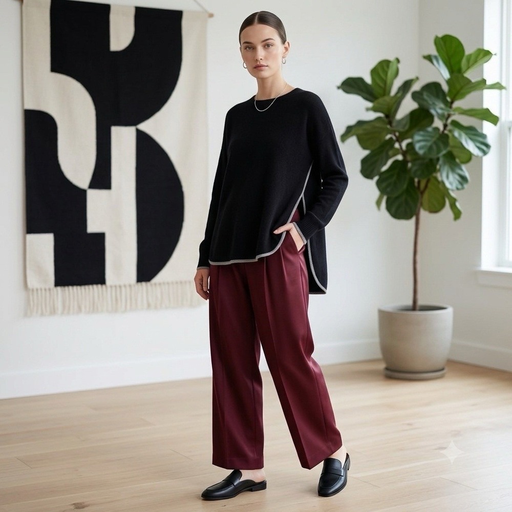 Line Cashmere Sweater Womens M Black Side Slits Minimalist Quiet Luxury
